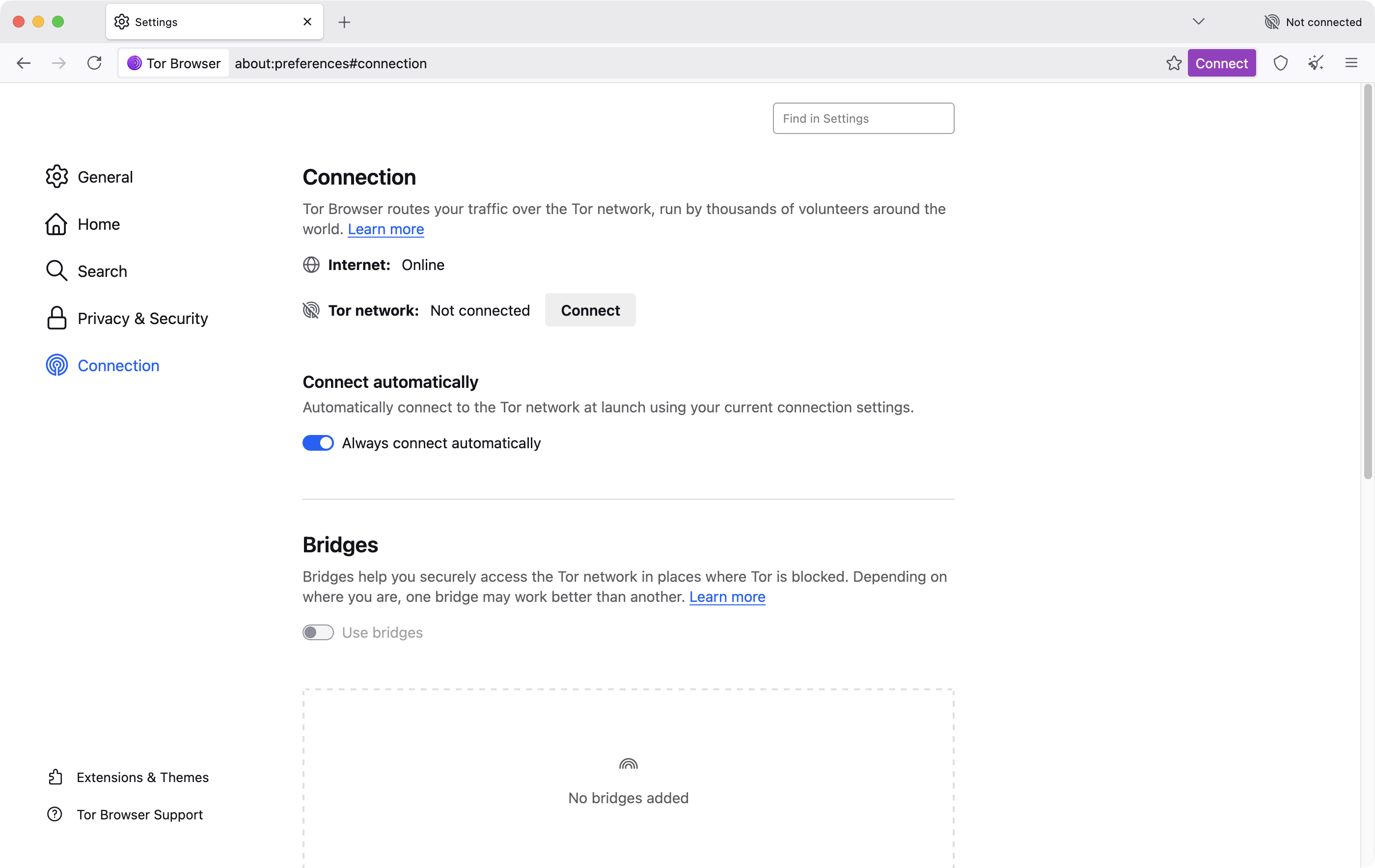 Tor Browser 的 Connection Assist 與橋接設定