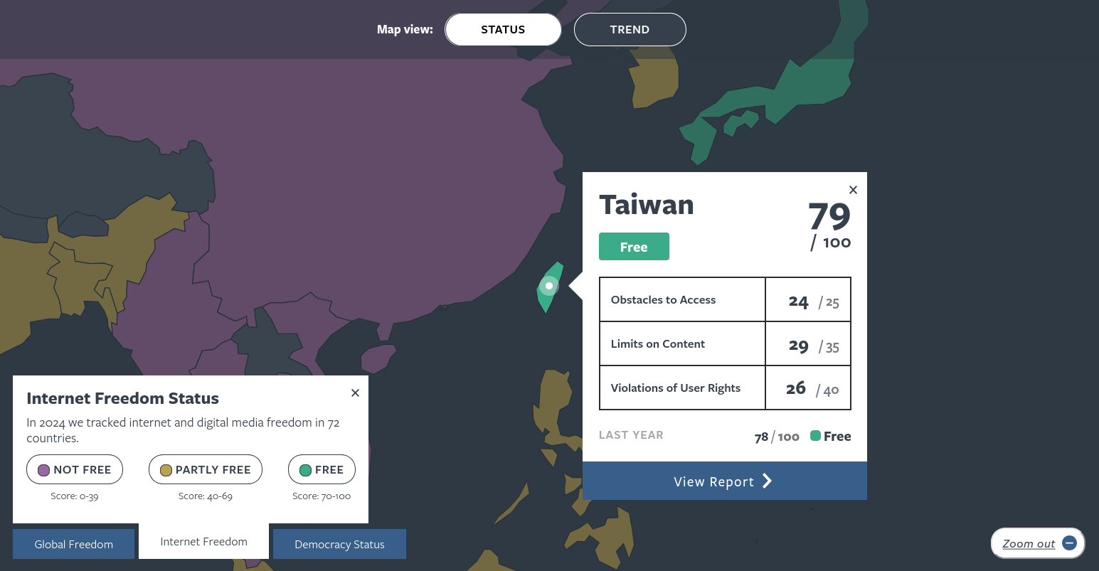 Freedom House — Freedom on the Net interactive map